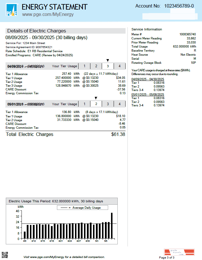 USA PG&E utility bill template in Word and PDF formats, 3 pages, 3rd page